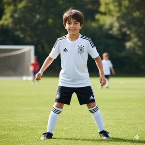Boys White Adidas Germany Soccer Jersey (Medium) W/3 stripe Adidas shorts (8)